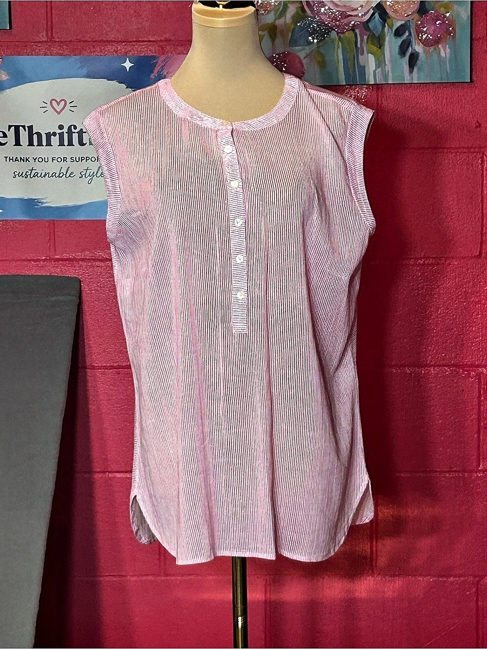 Talbots Striped Cotton Top in Pink & White Size Large